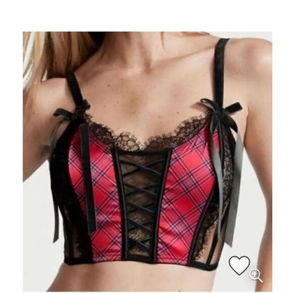 Victorias Secret Dream Angels Unlined Lace-up Corset Crop Top Bra with panties - Picture 2 of 15